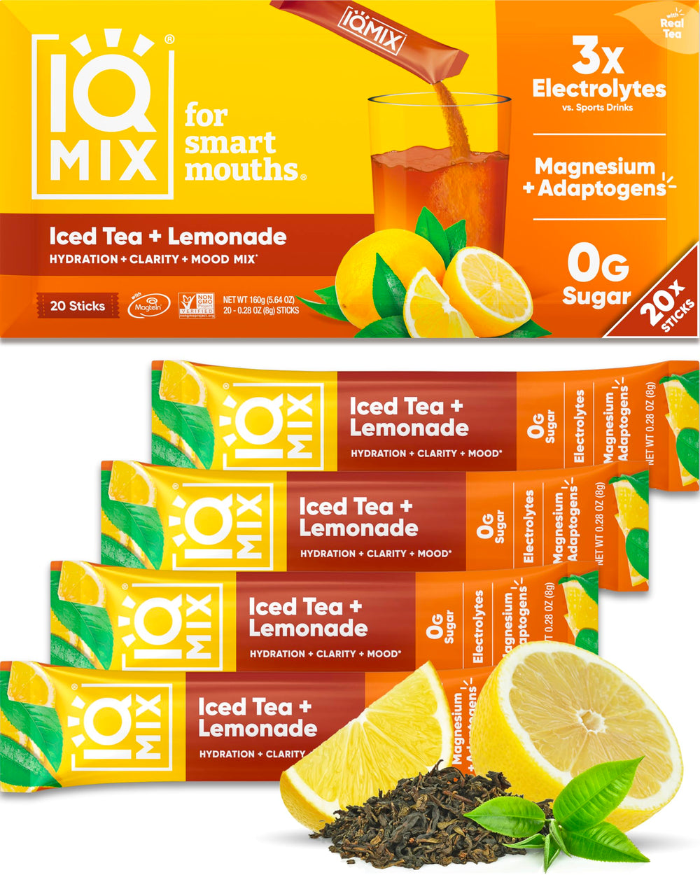 IQBAR IQMIX packet close-up for quick hydration and focus.