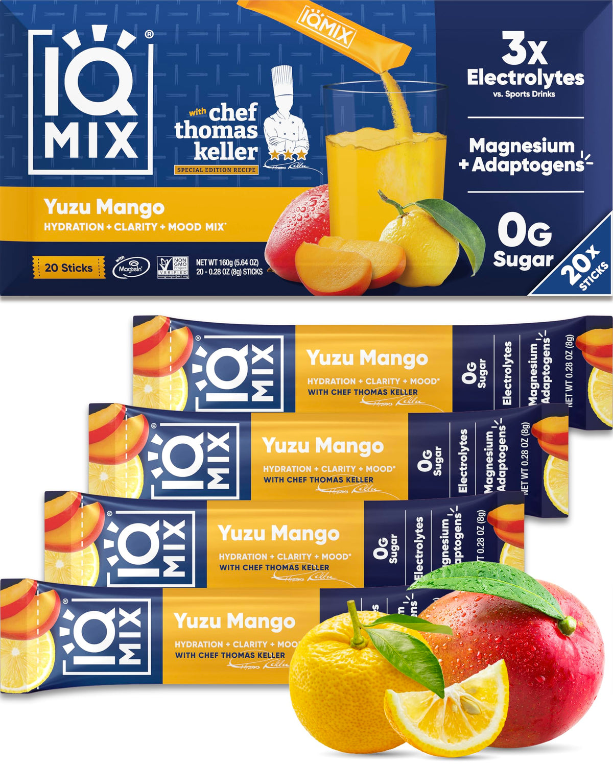 IQMIX hydration packet dissolving in water for quick refreshment and focus.