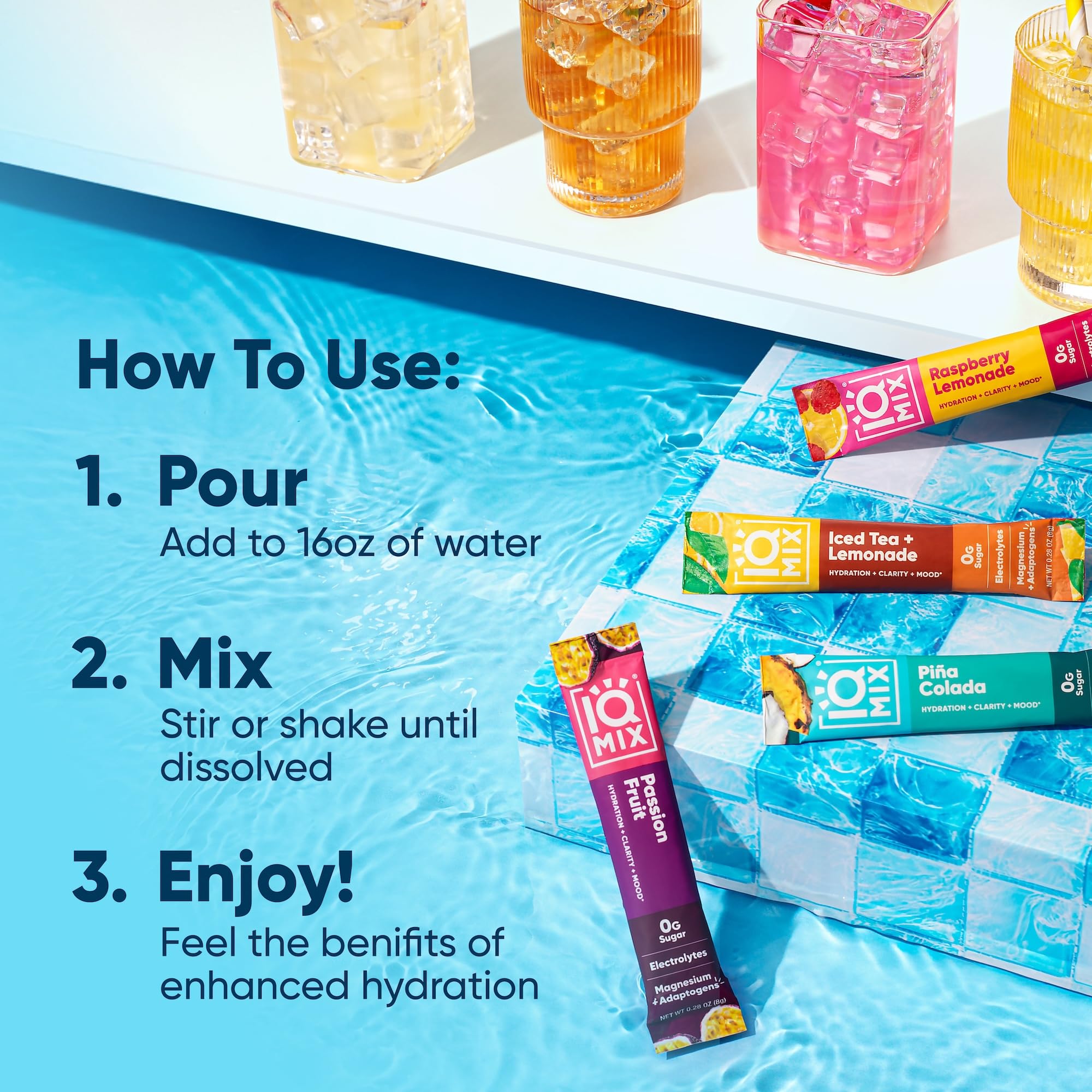 IQMIX energy and focus with bottle on a desk for busy days.