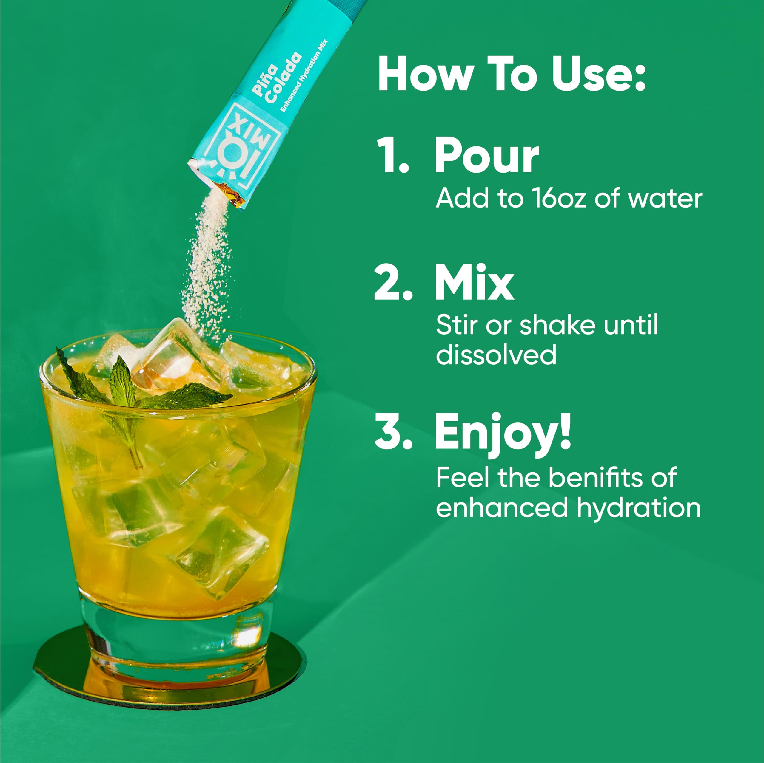 IQMIX powder being stirred to create brain-boost hydration.