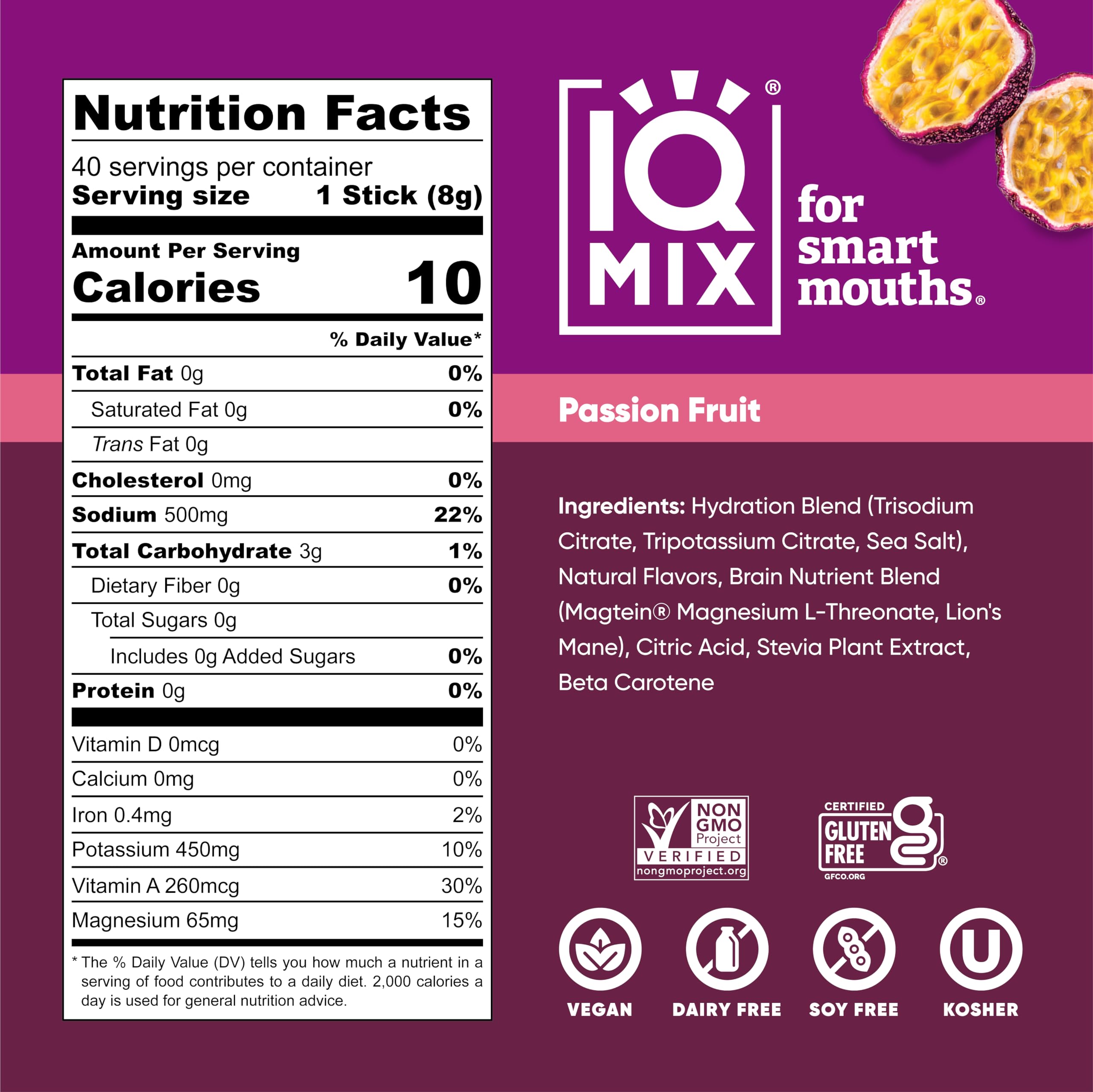 IQMIX glass shows passion-fruit mix with refreshing flavor and noticeable clarity potential.