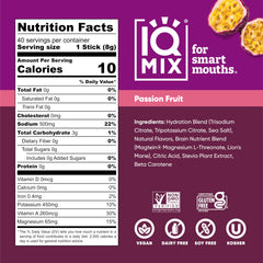 IQMIX glass shows passion-fruit mix with refreshing flavor and noticeable clarity potential.