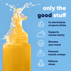 IQMIX peach mango packet dissolving in water for quick, tasty hydration without sugar.