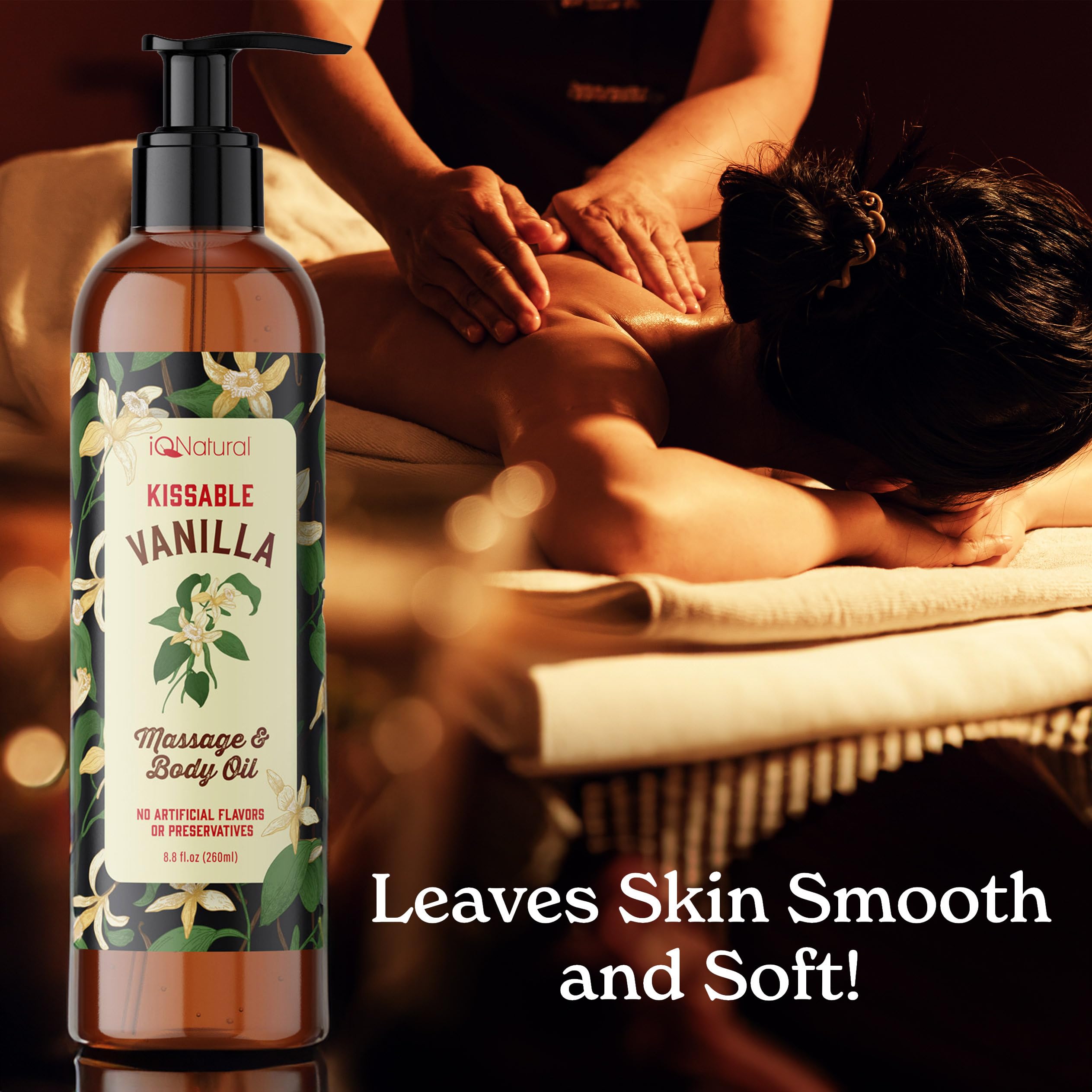 IQNATURAL edible massage oil with pump for easy use during couples massage