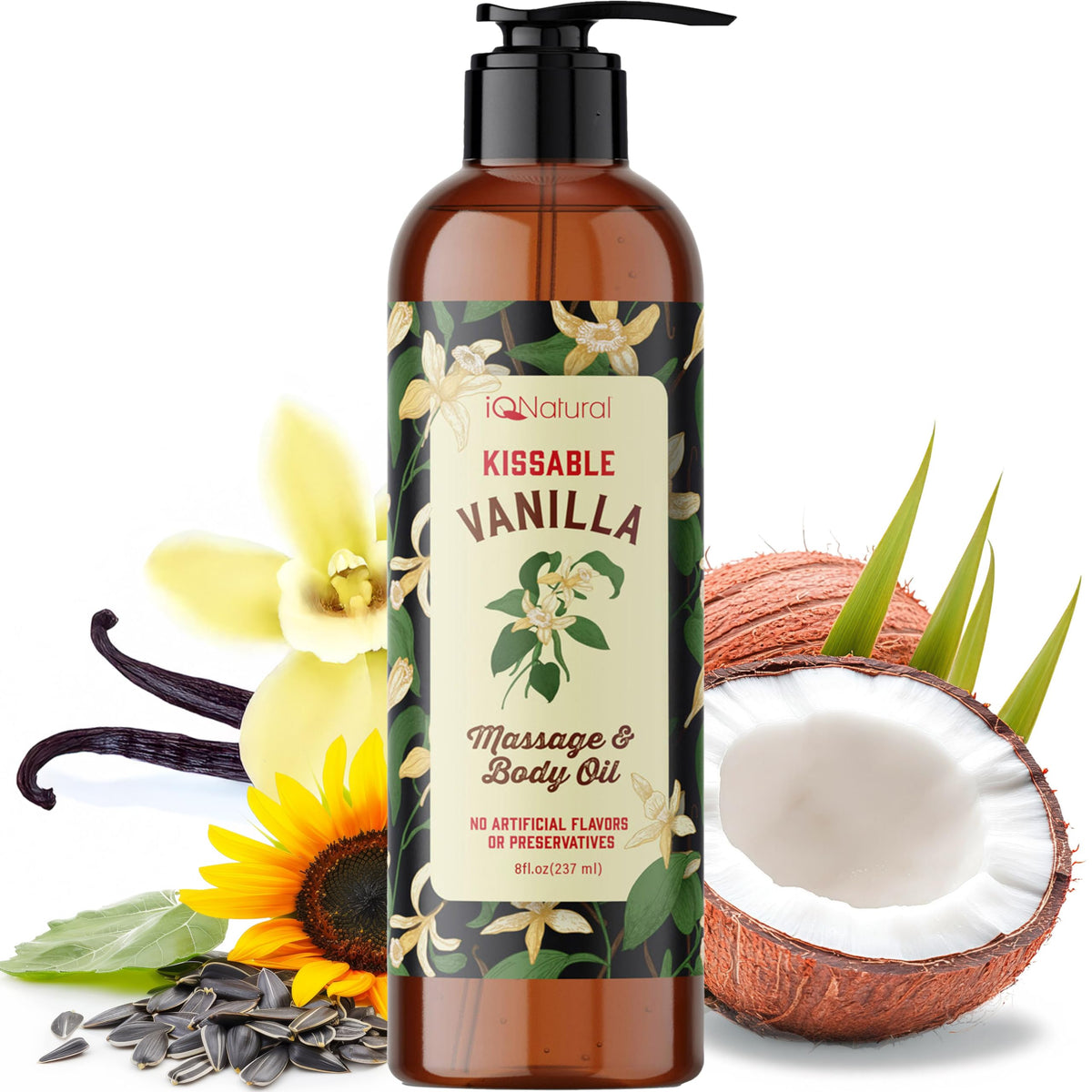 IQNATURAL fractionated coconut oil 8oz bottle for skin nourishment and massage