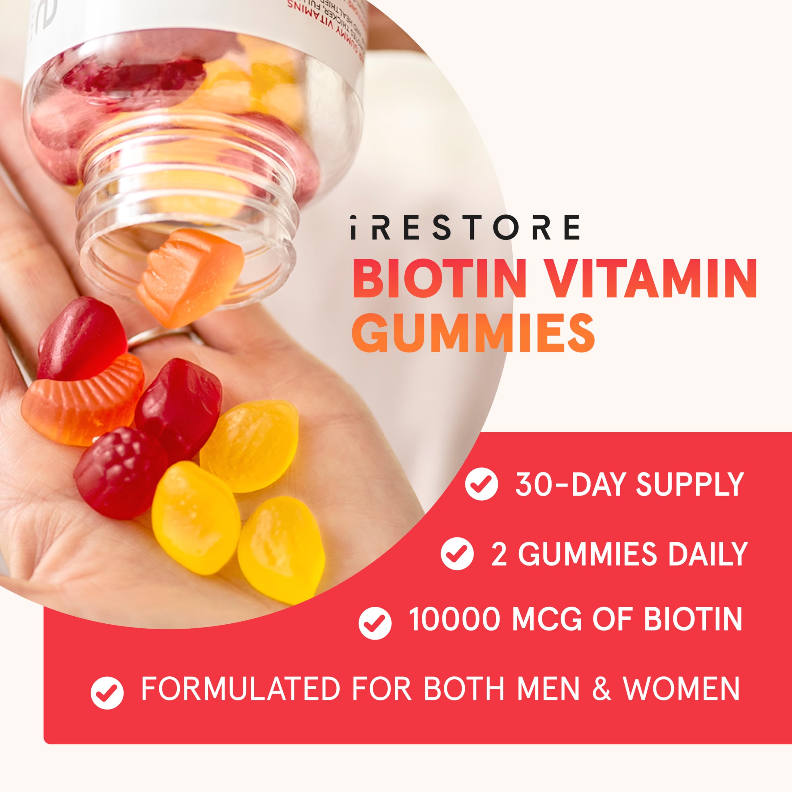 iRestore vegan biotin gummies pack for daily hair, skin, and nails support.