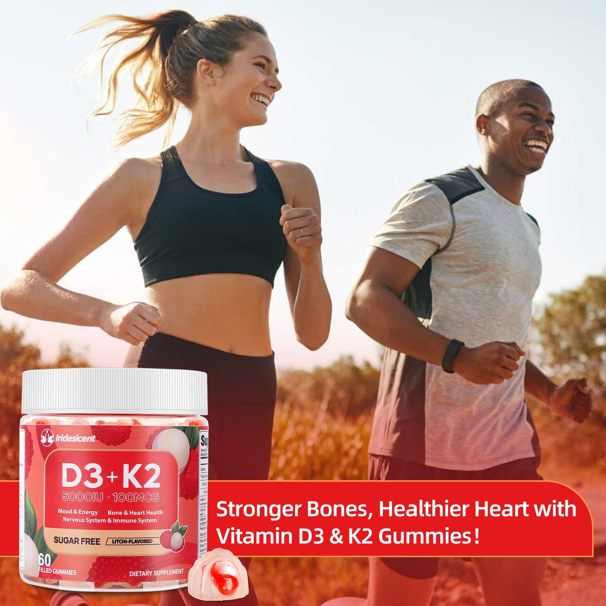 Iridesicent bottle ready-to-use lychee gummies, convenient 30-day daily routine.