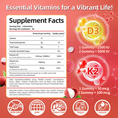 Iridesicent D3 K2 gummies center-filled lychee, offering flavor-forward daily wellness.
