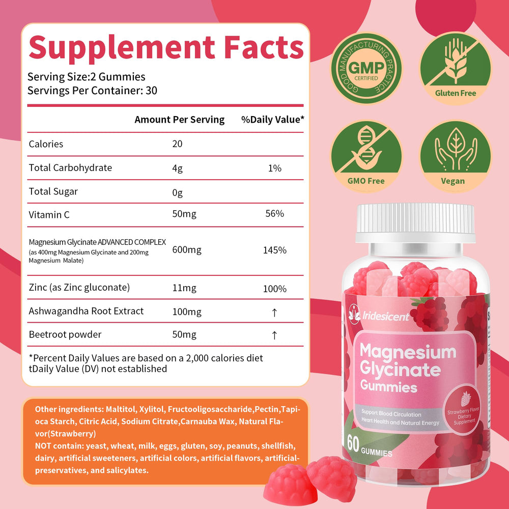 IRIDESICENT gummies featuring ashwagandha and zinc support immune mood balance.