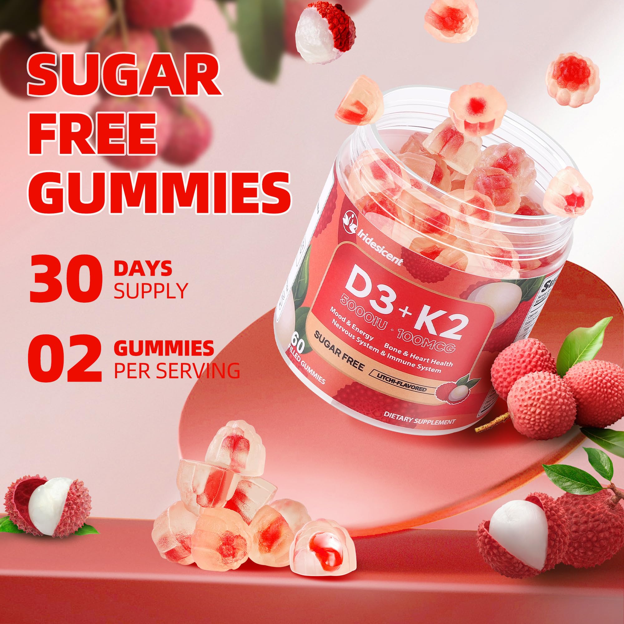 Iridesicent vegan sugar-free gummies pack, clean ingredients for mindful supplementation.