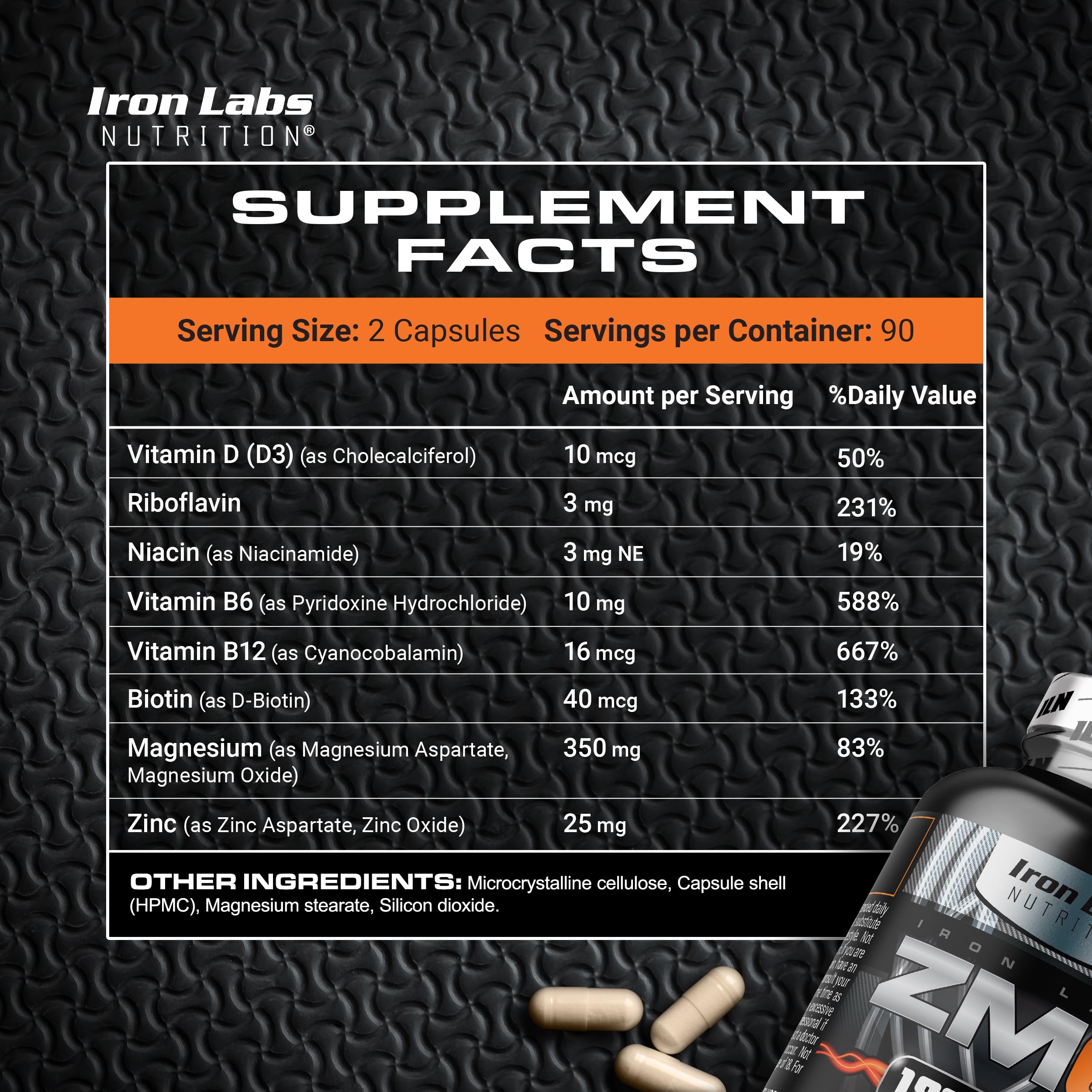Iron Labs ZM6 bottle back label with ingredient details and safety notes