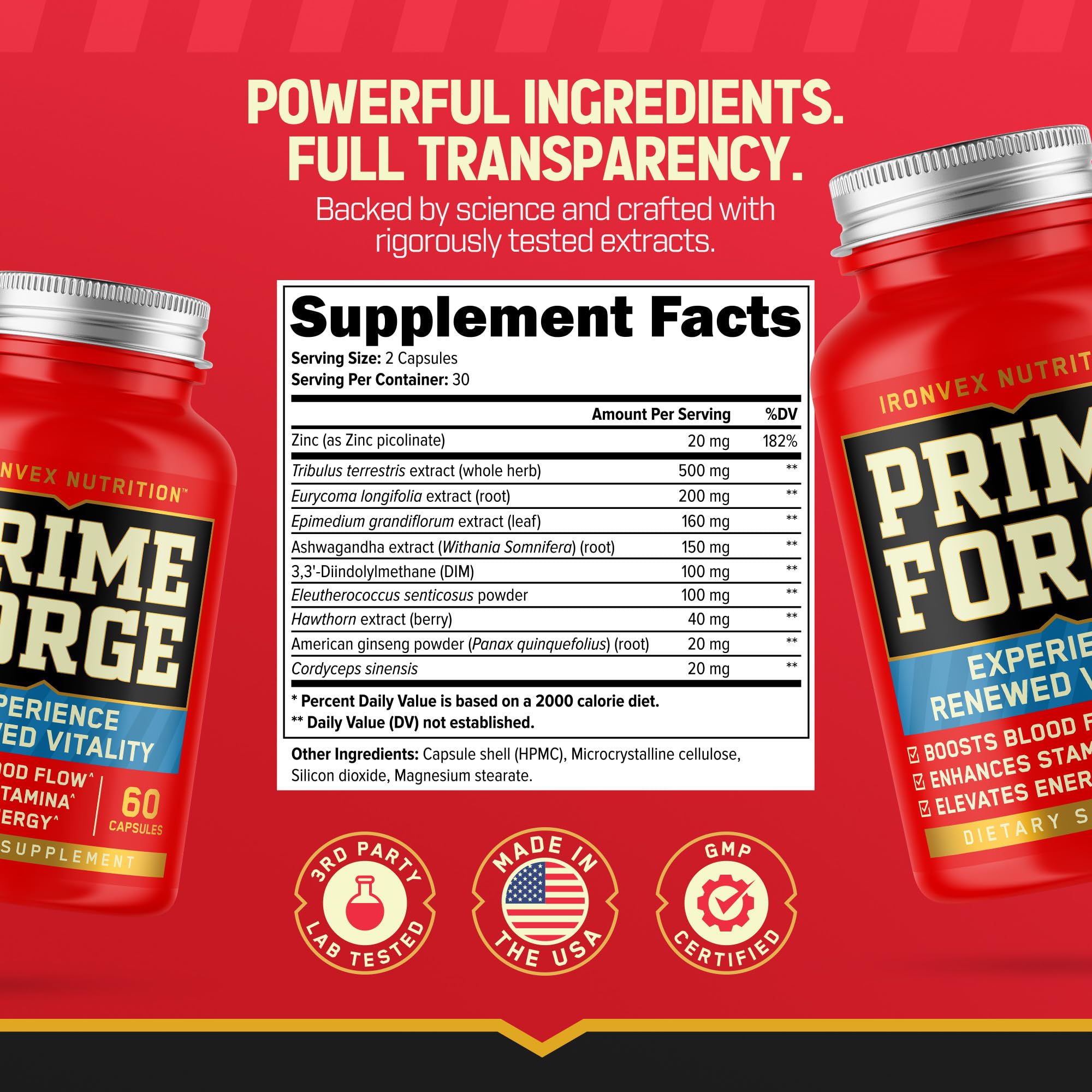 IronVex Testosterone Booster capsules closeup highlights quality ingredients for endurance