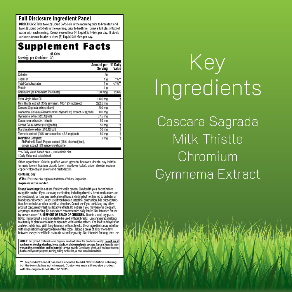 Irwin Naturals soft-gels poured for easy daily digestive support.