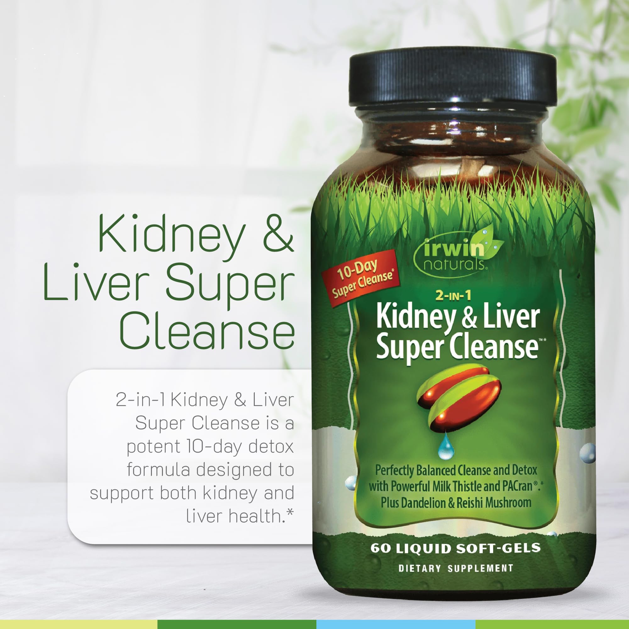 Irwin Naturals bottle with ingredients visual for comprehensive nutrient support.