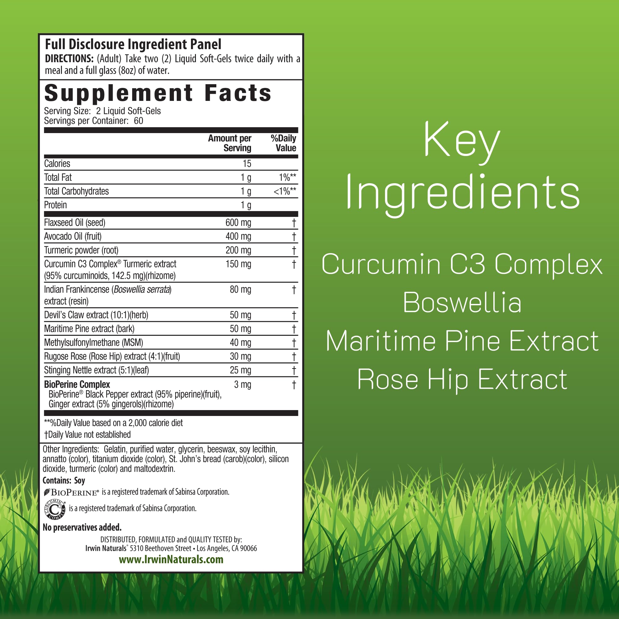 Irwin Naturals BioPerine-enhanced Softgels close-up highlighting faster absorption and convenient daily capsules.