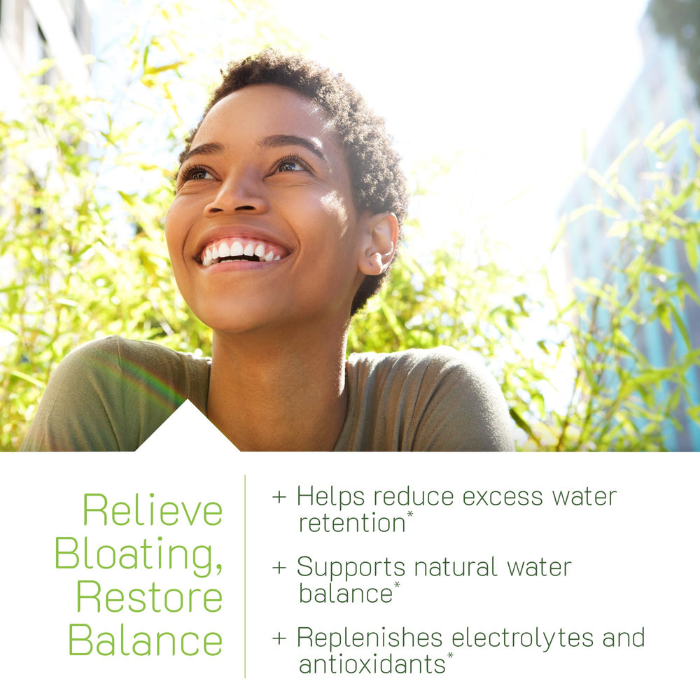 Irwin Naturals Bloat-Away dandelion leaf close-up emphasizes electrolyte replenishment potential
