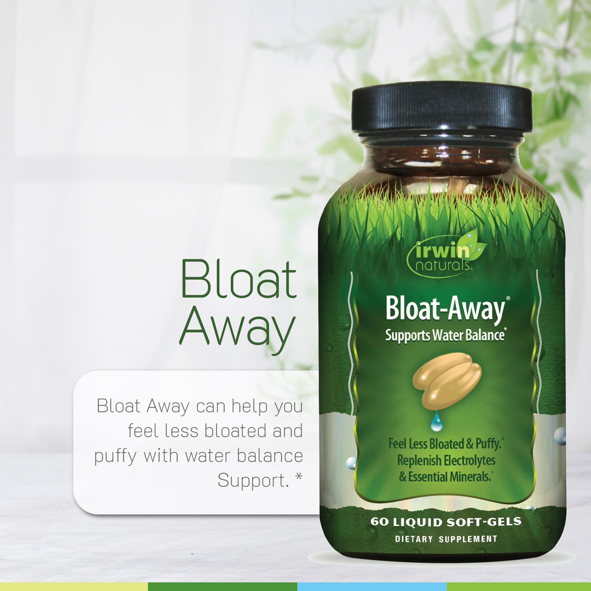 Irwin Naturals Bloat-Away potassium-rich blend close-up signals electrolyte support