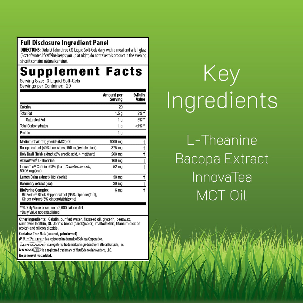 Irwin Naturals Brain Awake softgels offer a smooth, easy-to-take cognitive boost.