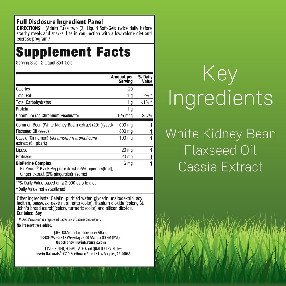 Irwin Naturals carb blocker label closeup with clear ingredient details