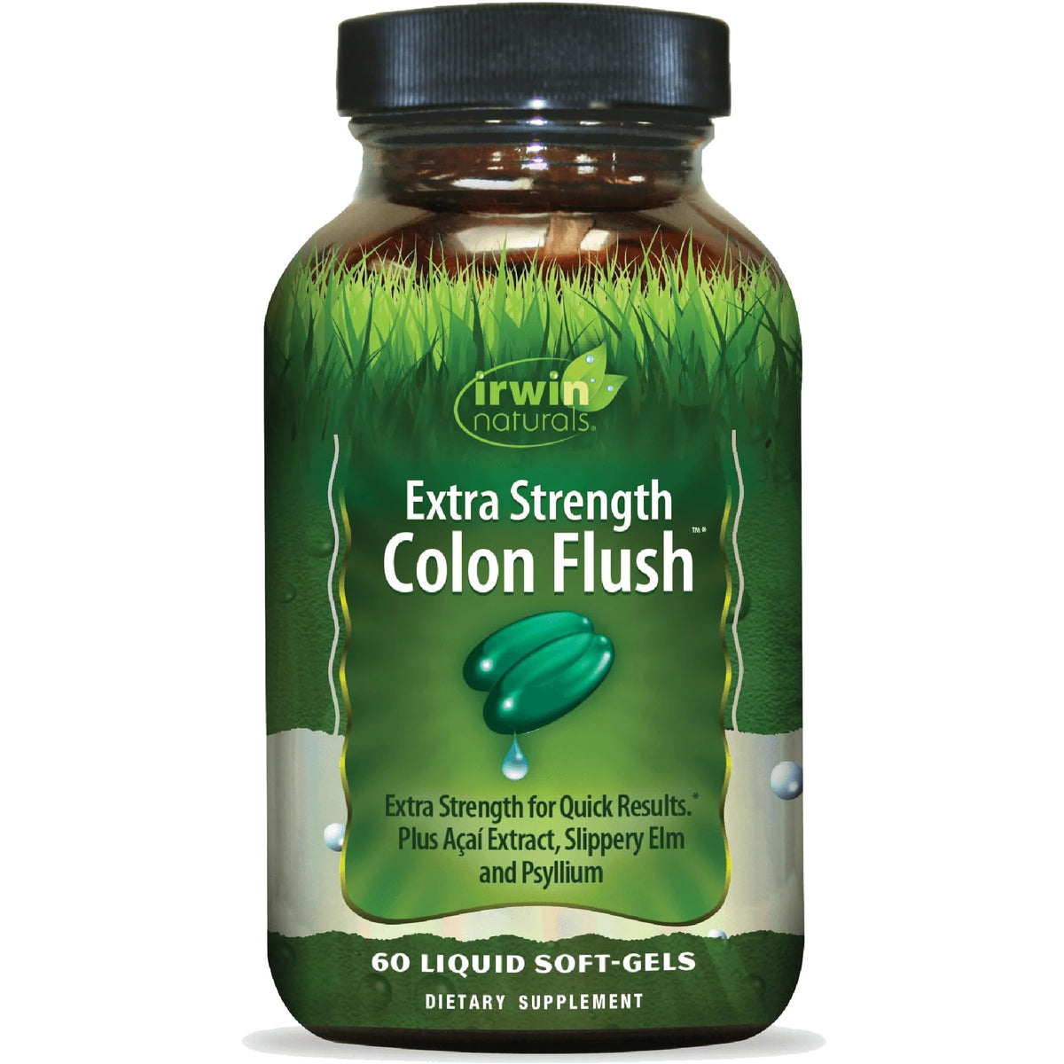 Irwin Naturals Colon Flush bottle front shows packaging and capsules for digestive support