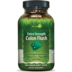 Irwin Naturals Colon Flush bottle front shows packaging and capsules for digestive support