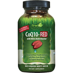 Irwin Naturals CoQ10-RED bottle front view for daily heart and energy support