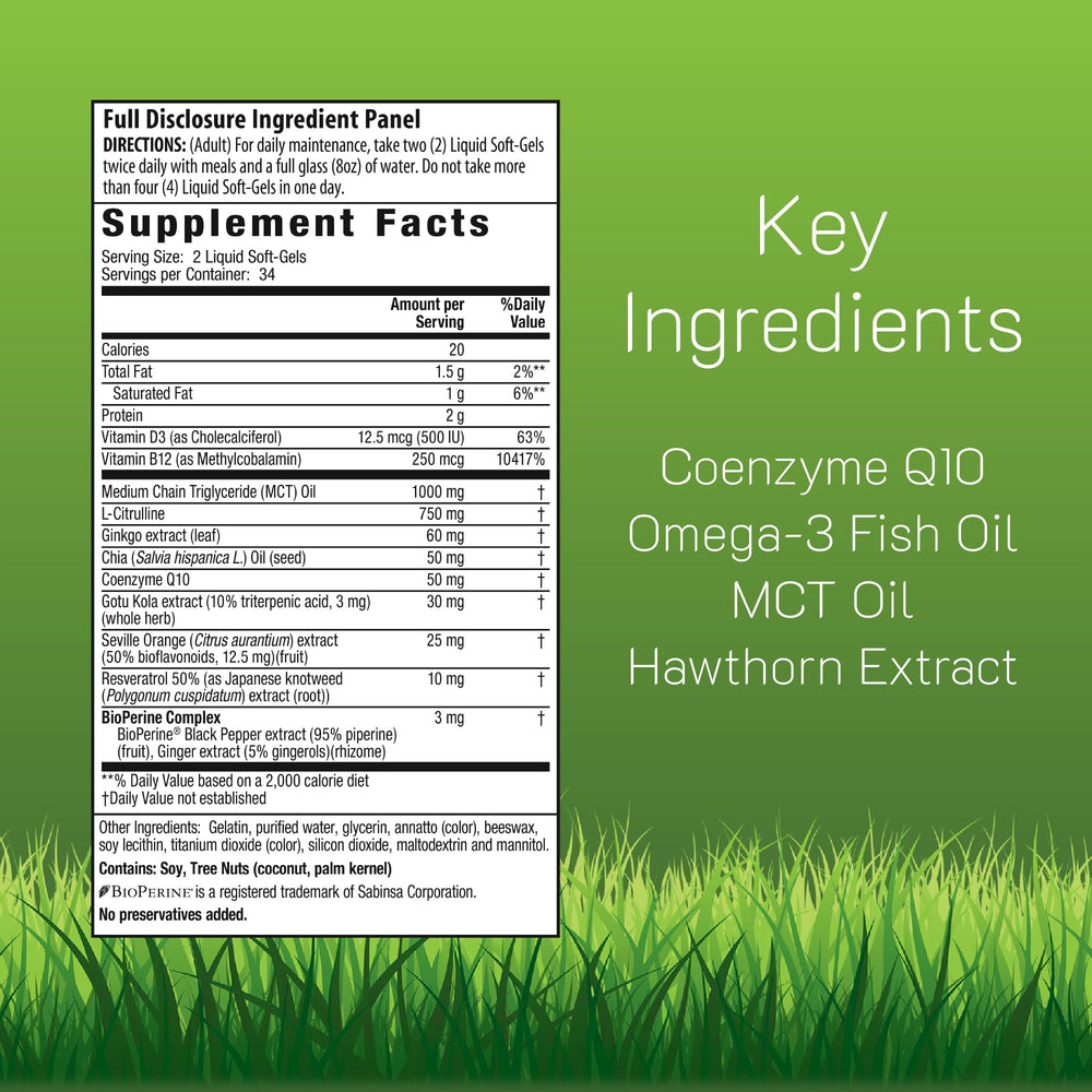 CoQ10-RED bottle label close-up highlighting ingredients and purity