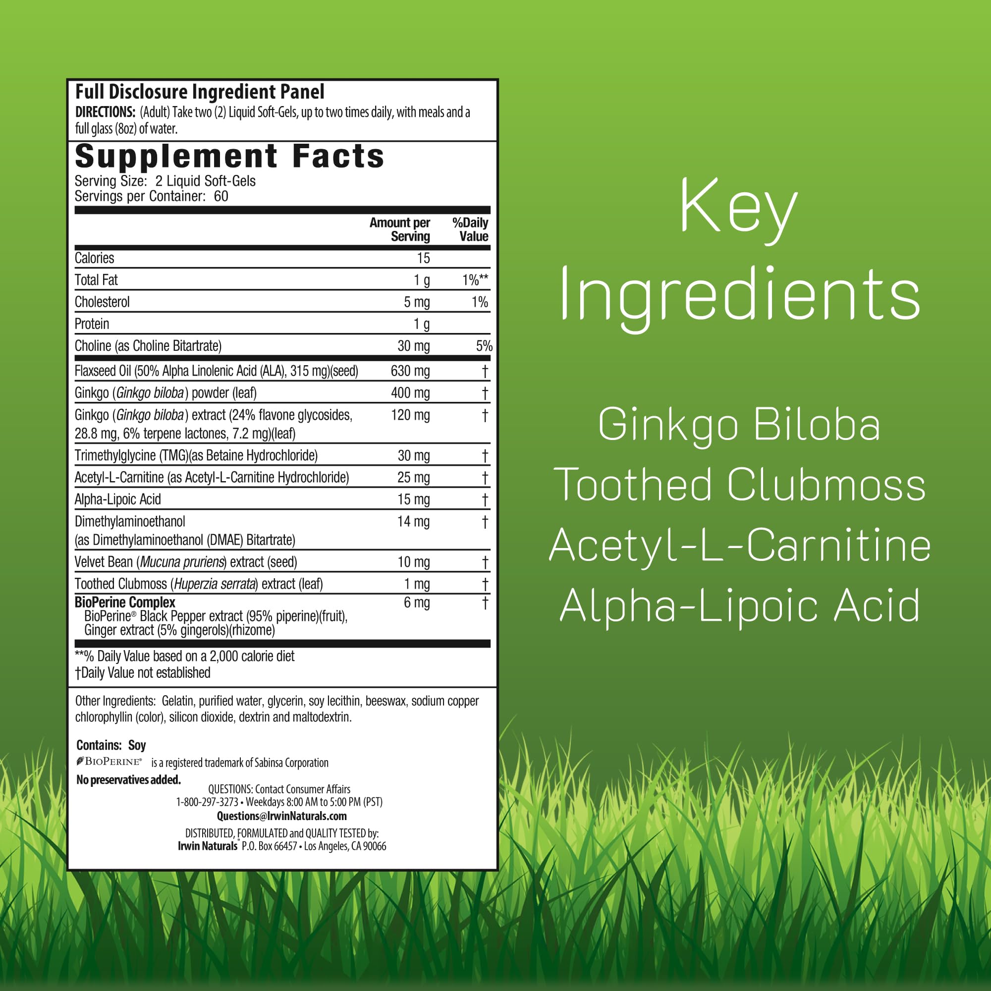 Irwin Naturals Ginkgo Smart liquid soft-gels closeup highlights fast nutrient delivery