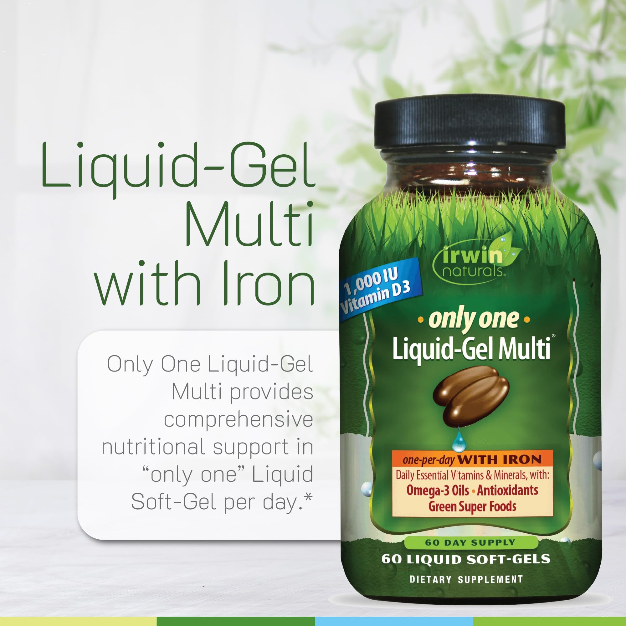 Irwin Naturals green super food blend highlighting added nutrients