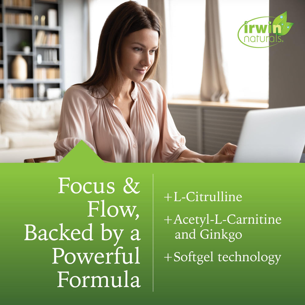 Irwin Naturals liquid soft-gels close-up shows convenient delivery system