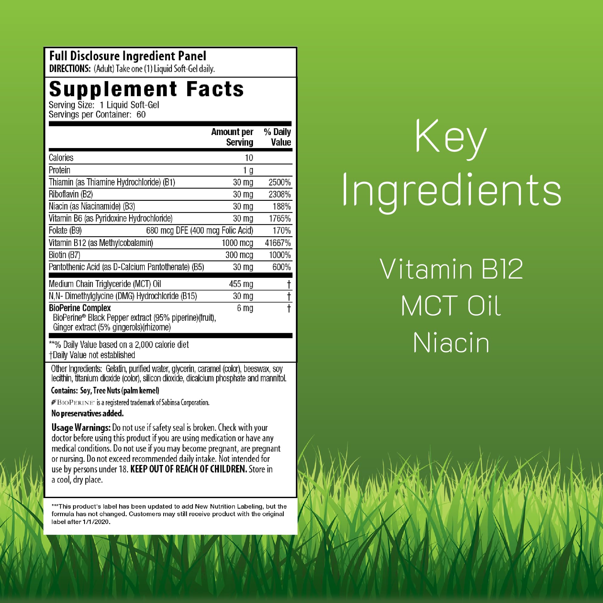 Irwin Naturals Mega B-Complex label closeup with methylcobalamin B12 content for energy metabolism.