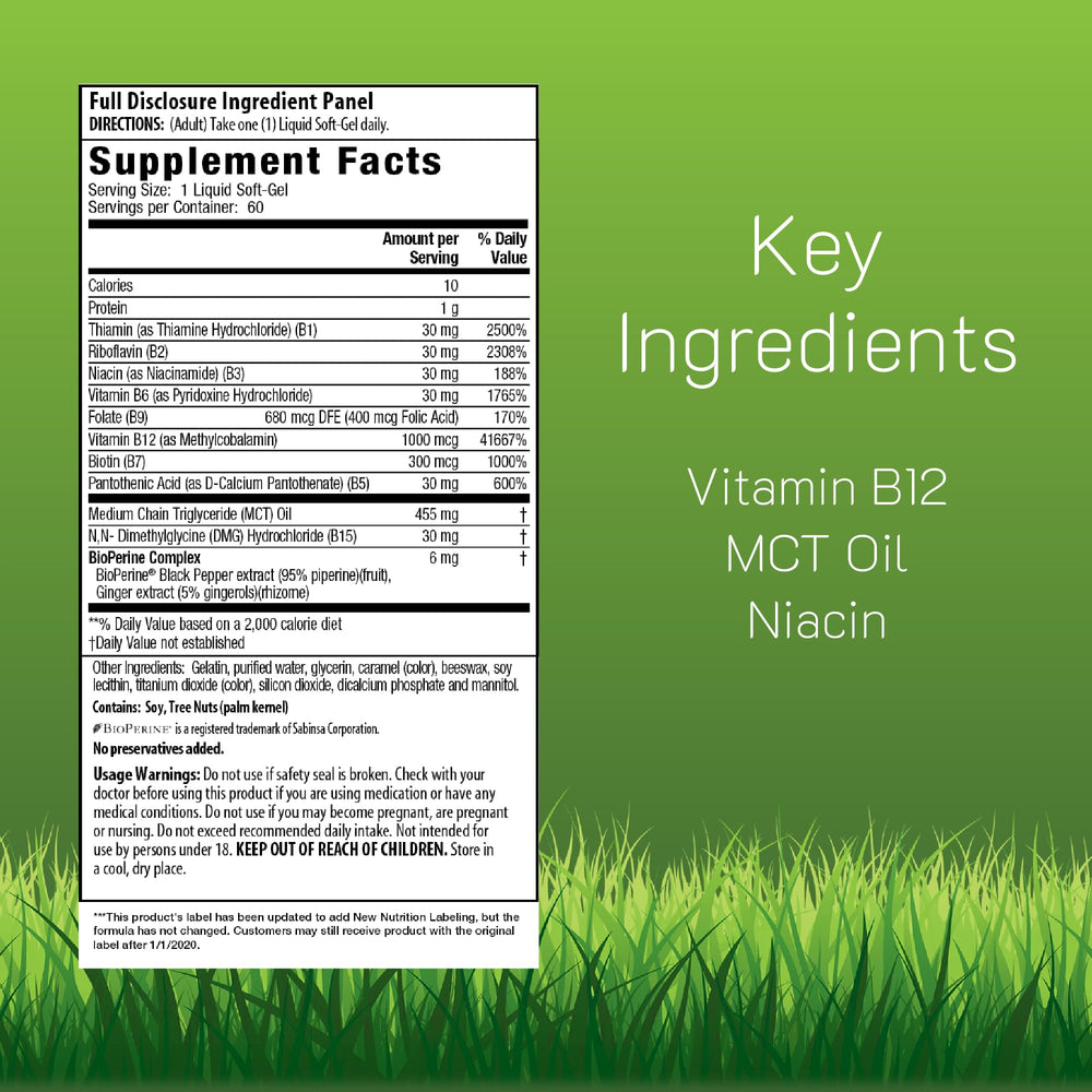 Irwin Naturals Mega B-Complex label closeup with methylcobalamin B12 content for energy metabolism.
