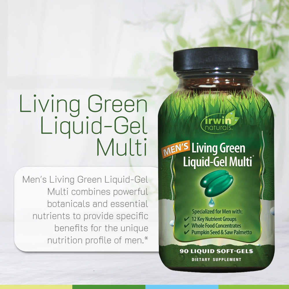 Irwin Naturals Men’s Living Green bottle pouring — easy-use format