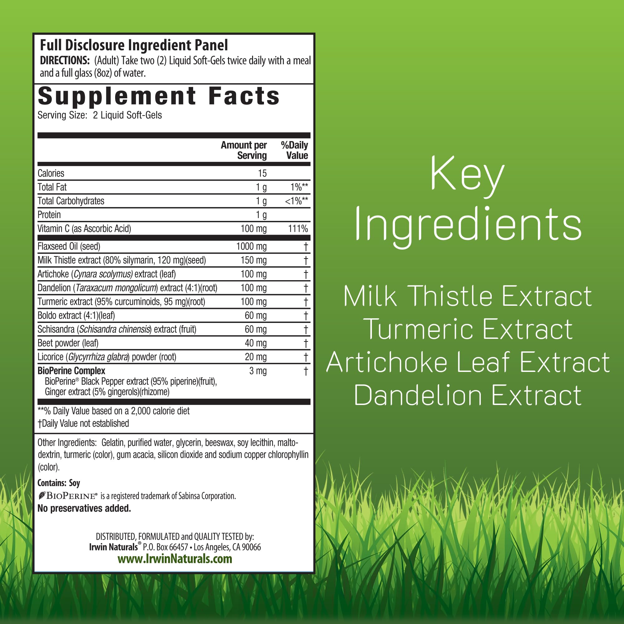Irwin Naturals Milk Thistle Liver Detox softgels close-up showing easy-to-swallow form.