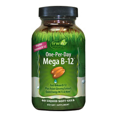 Irwin Naturals One-Per-Day Mega B-12 bottle front view for daily energy support.