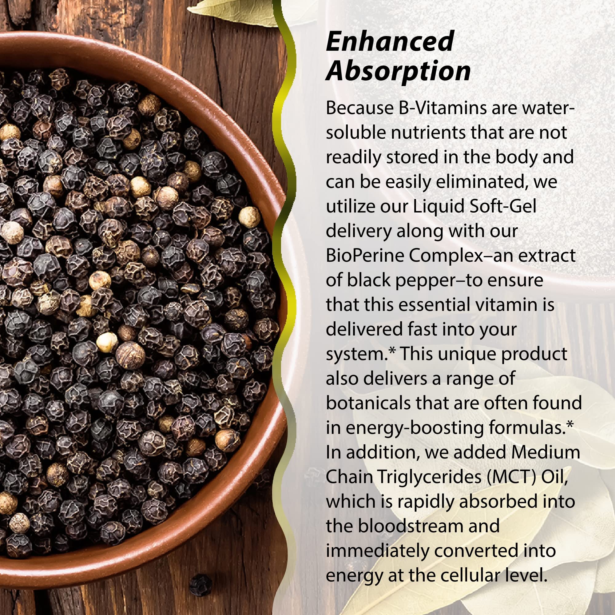 Irwin Naturals B-12 with MCT oil pour emphasizes quick absorption benefits.