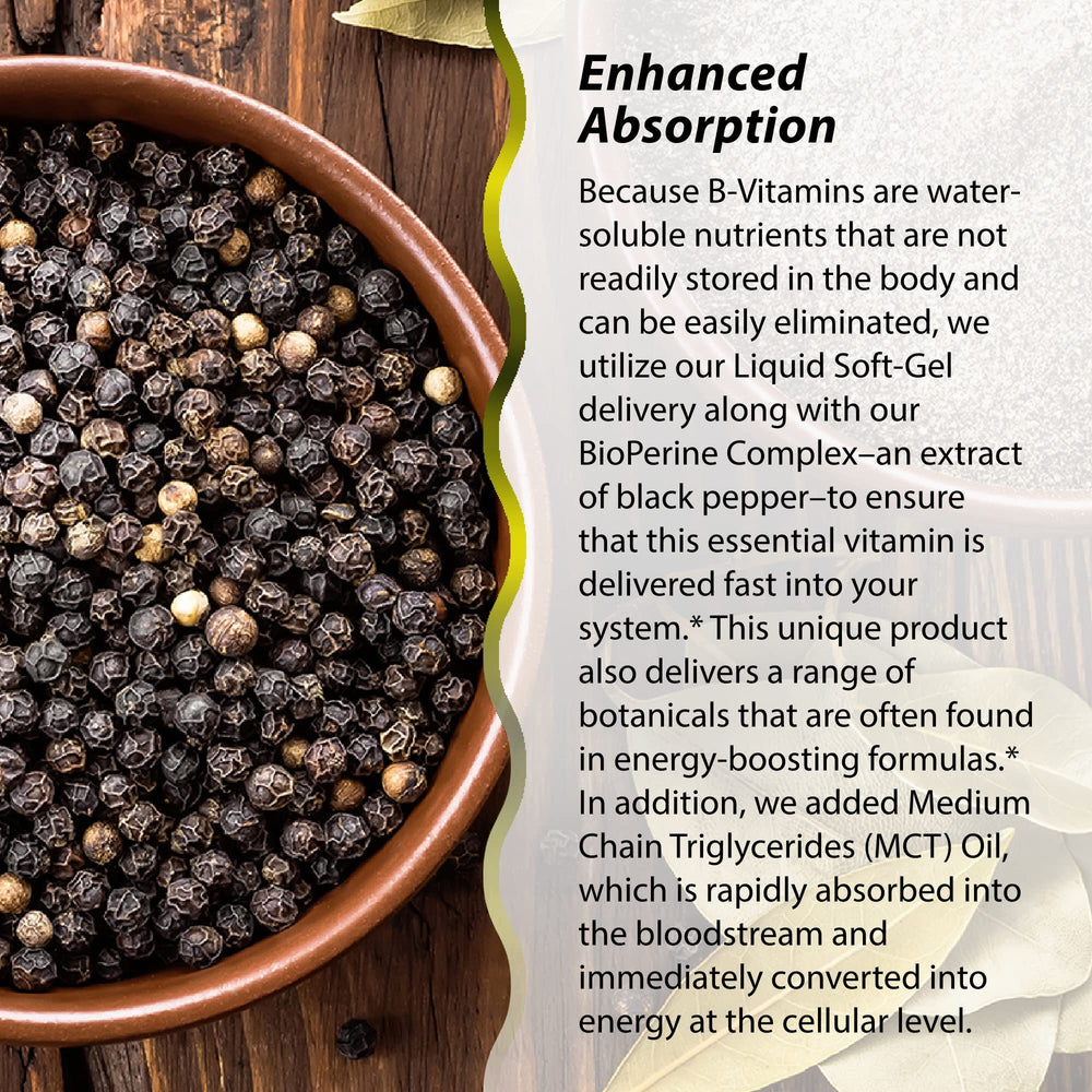 Irwin Naturals B-12 with MCT oil pour emphasizes quick absorption benefits.