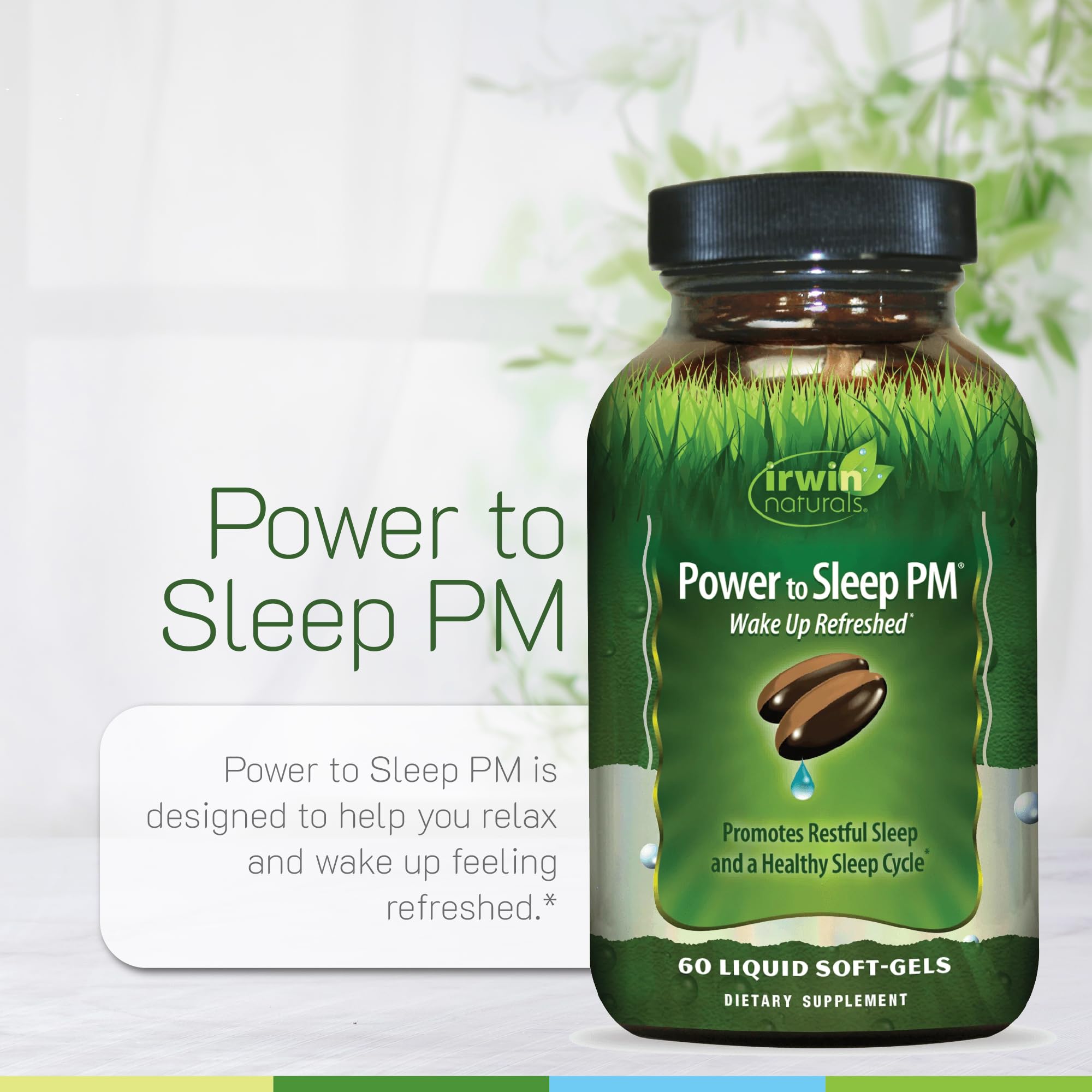 Power to Sleep PM ashwagandha visual suggests calm evenings.