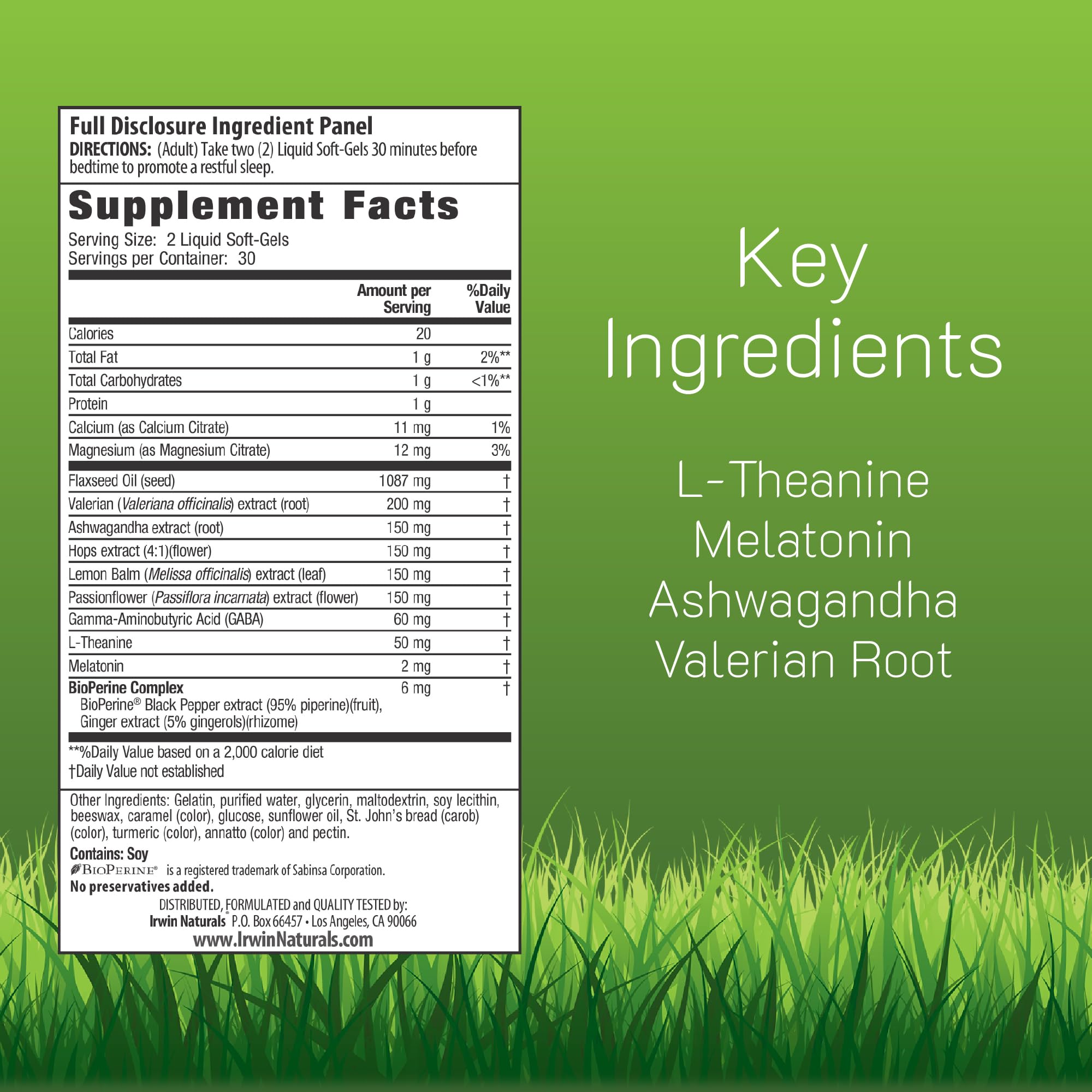 Irwin Naturals Power to Sleep PM bottle back describes ingredients and benefits