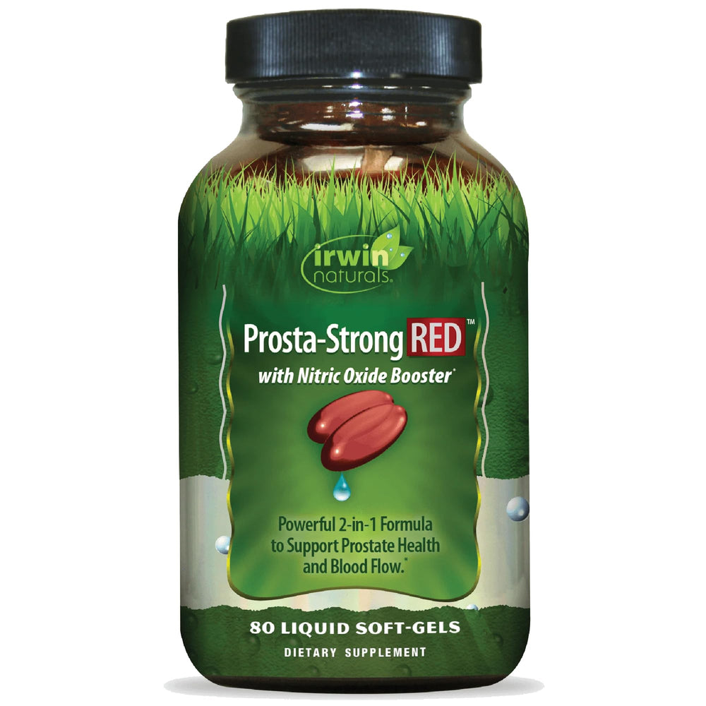 Irwin Naturals Prosta-Strong RED bottle supports prostate health and urinary comfort.