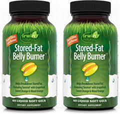 Irwin Naturals Stored-Fat Belly Burner bottle showing easy daily use for targeted fat support.