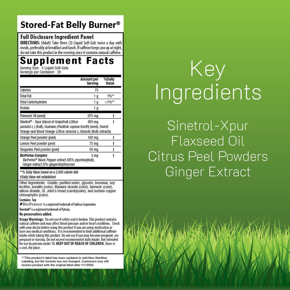 Close-up of Irwin Naturals Belly Burner soft-gels emphasizing easy-to-swallow format
