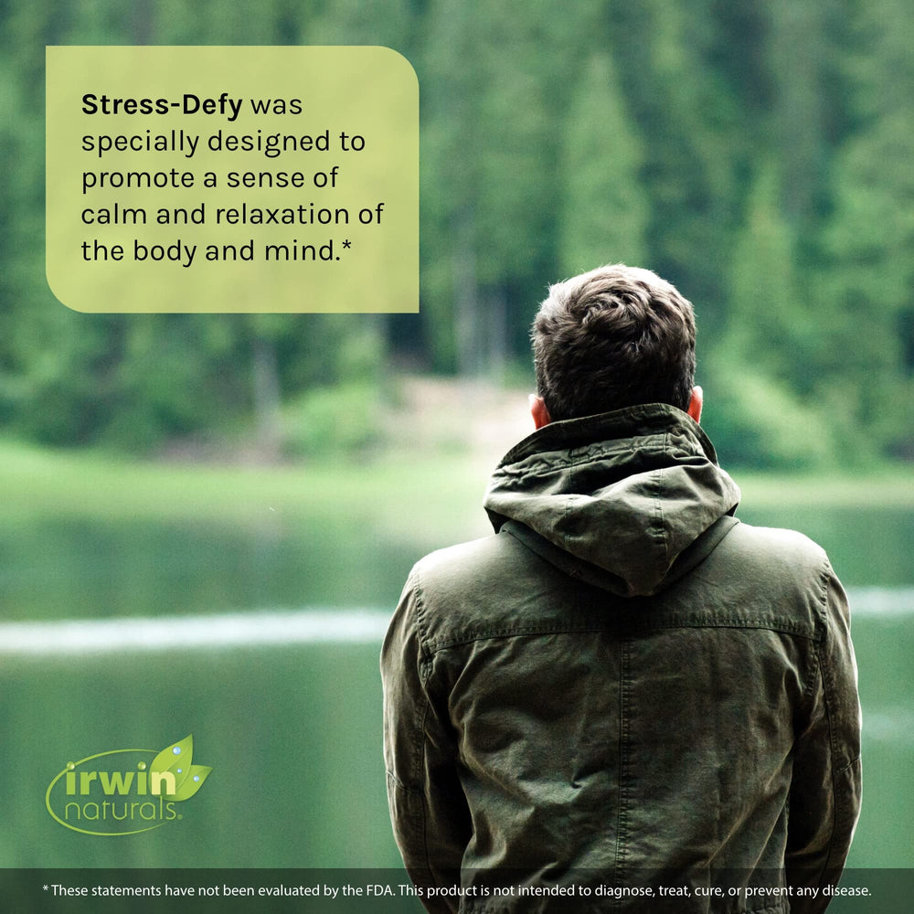 Close-up of Stress-Defy label highlighting Bioperine for enhanced absorption.