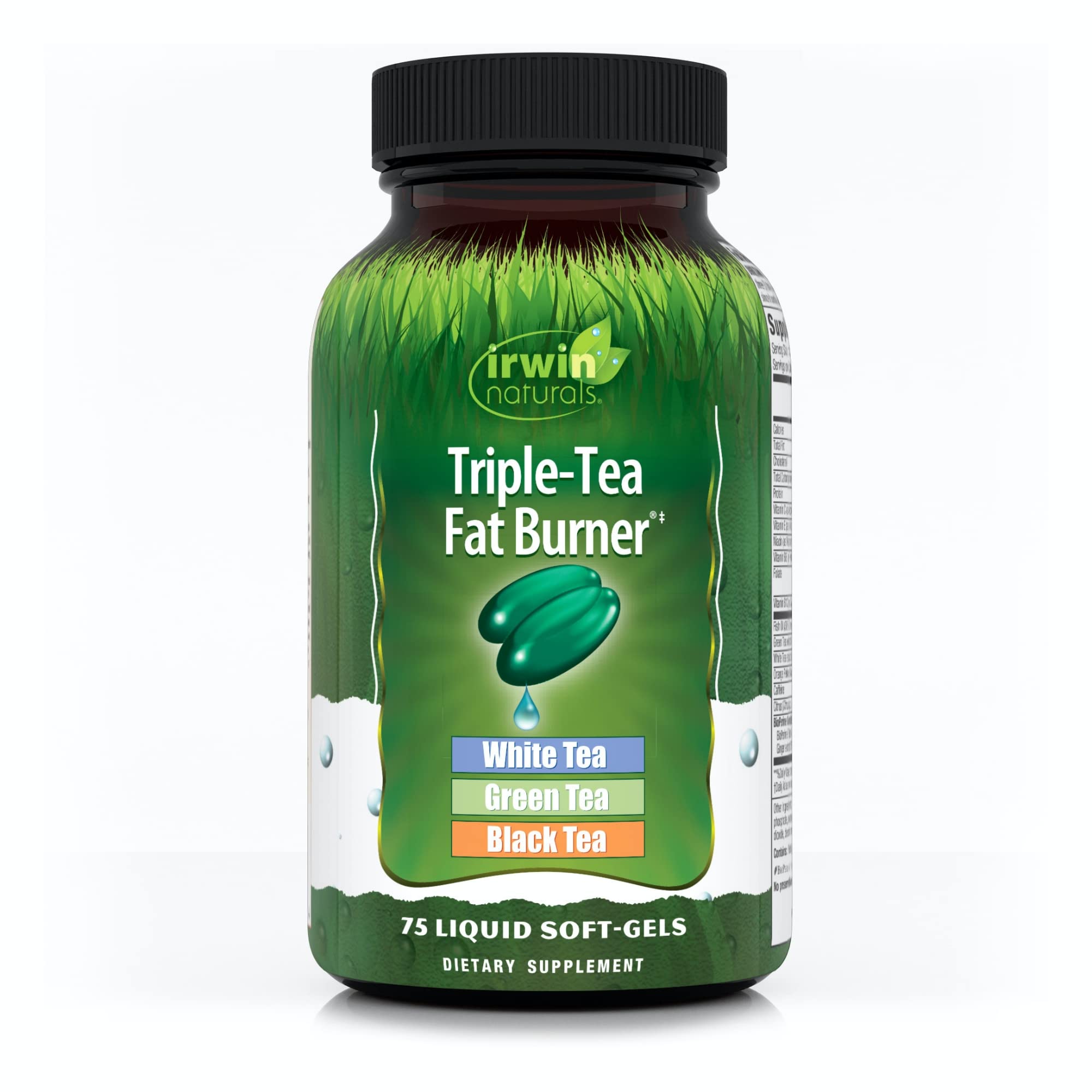 Irwin Naturals Triple Tea Fat Burner bottle front for daily metabolism support.