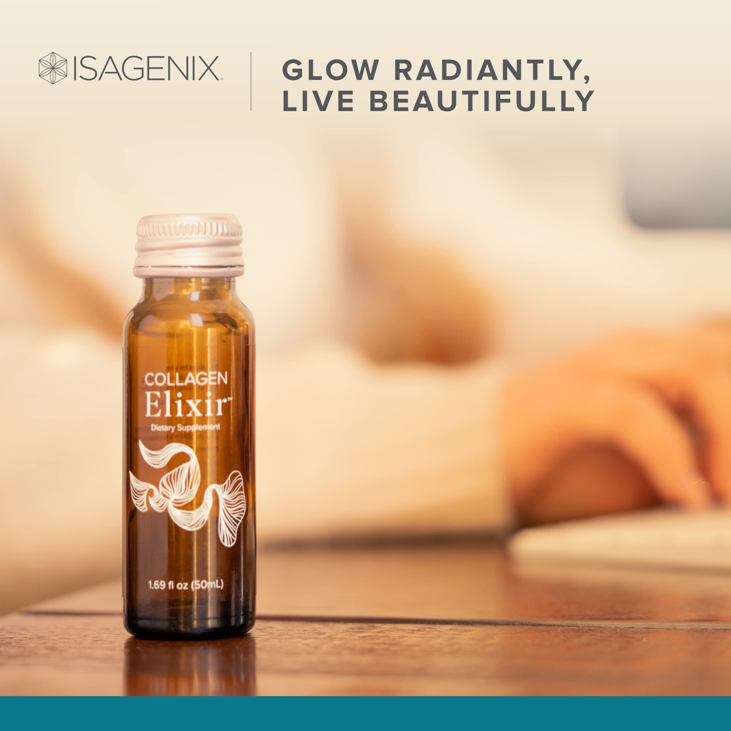 Isagenix Collagen Elixir single-serve packaging ready to sip.