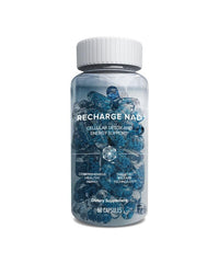 Isagenix Recharge NAD bottle front view showing compact packaging for daily energy support