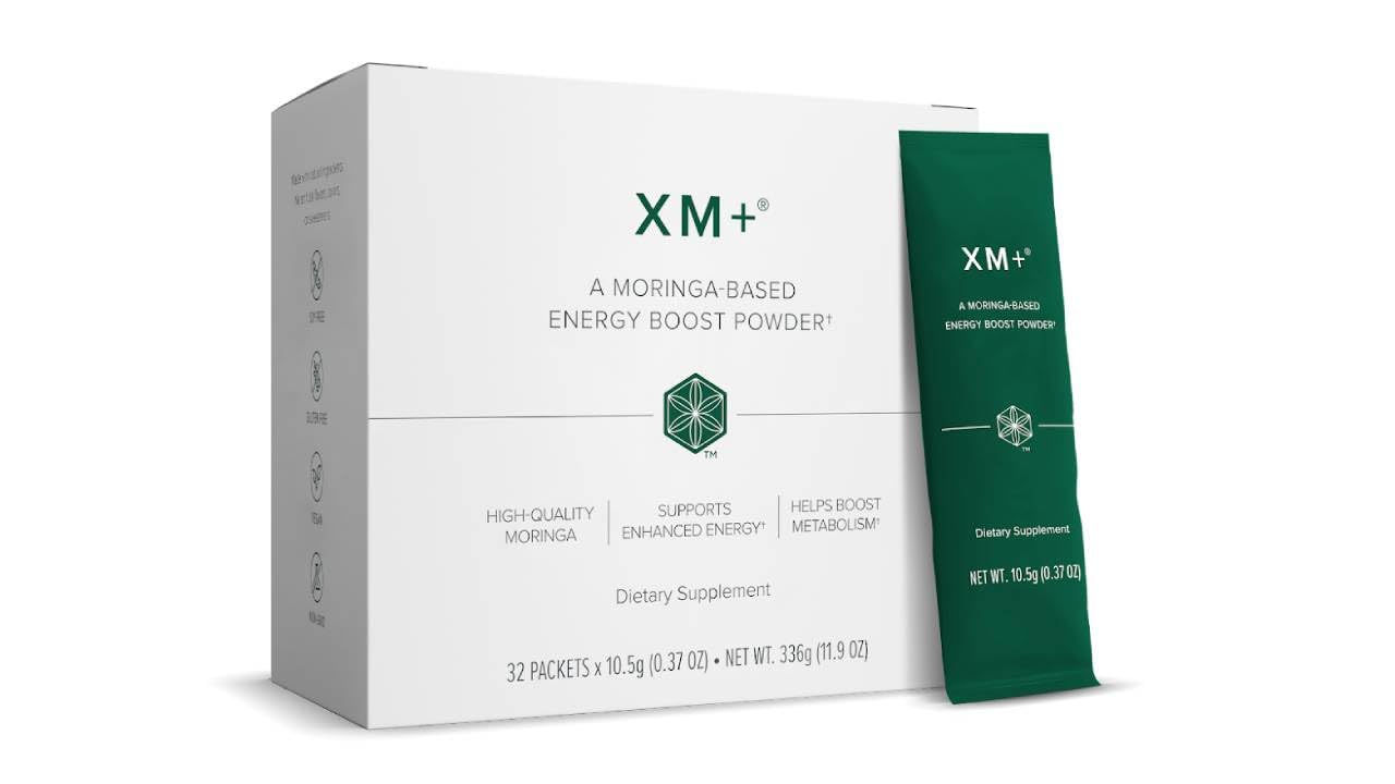 Isagenix XM+ green tea energy formula in sachet for steady daily focus
