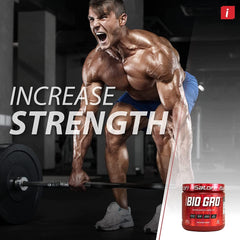 Isatori BIO-GRO scoop beside shaker, convenient pre- or post-workout mix.