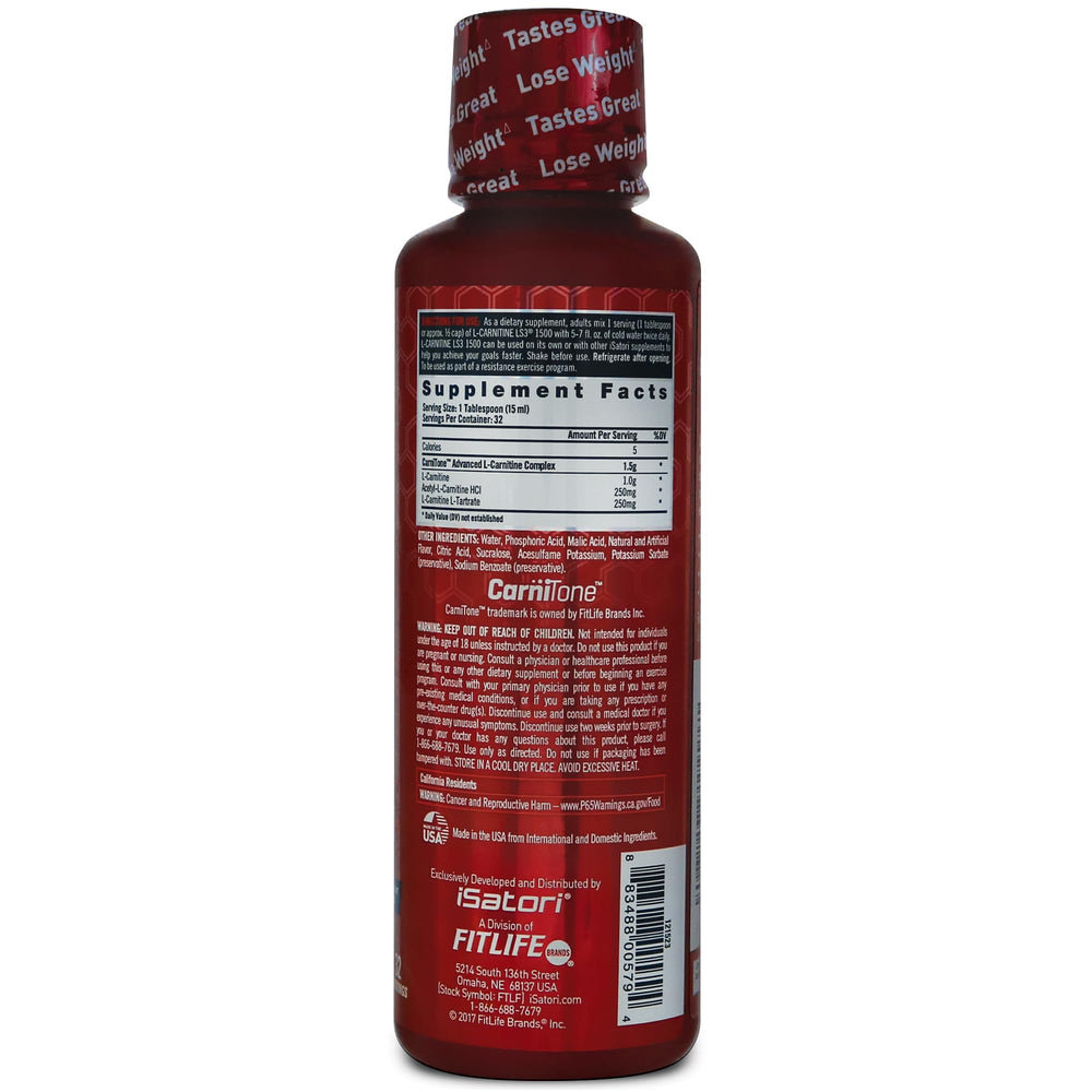 iSatori L-Carnitine LS3 bottle label close-up with clean ingredient highlights.