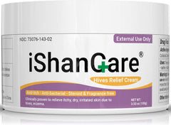 iShanCare Urticaria Cream bottle pump for fast, non-greasy relief on the skin.